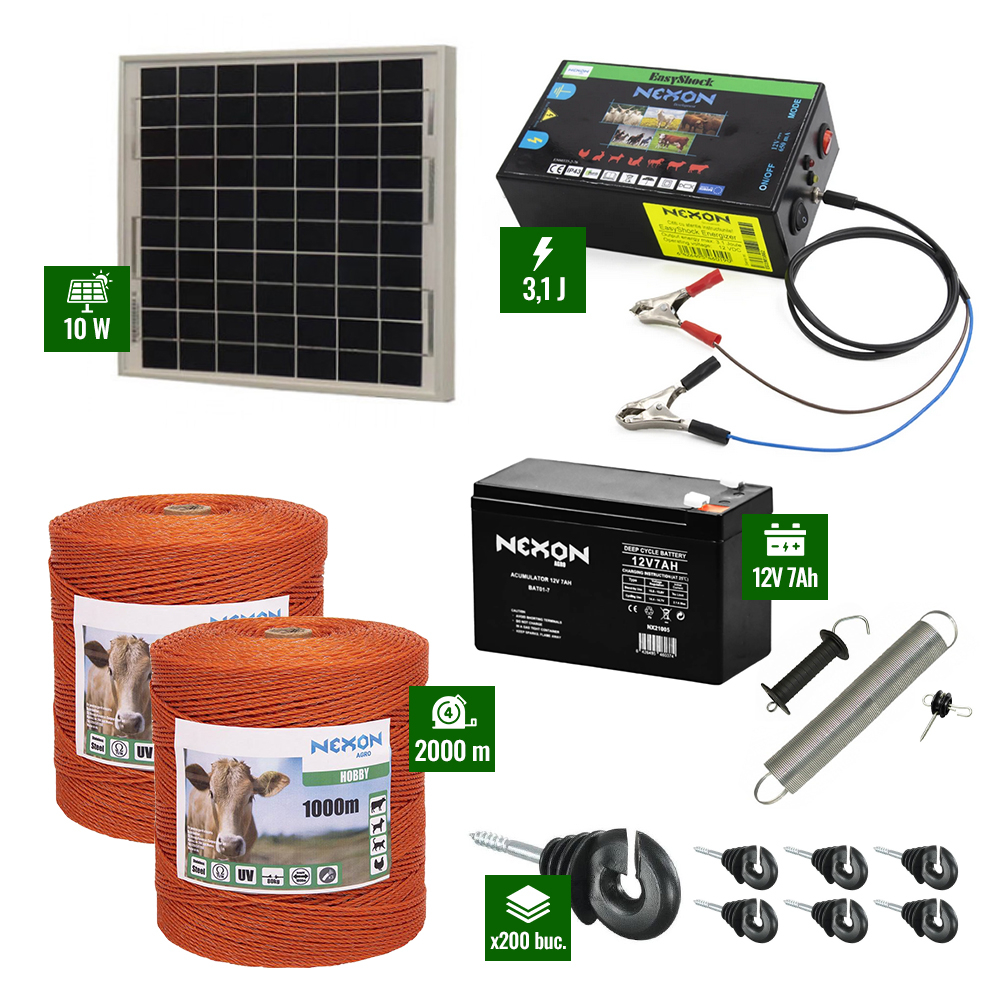 Pachet gard electric cu Panou solar 3,1J putere și 2000m Fir 80Kg cu acumulator [1]