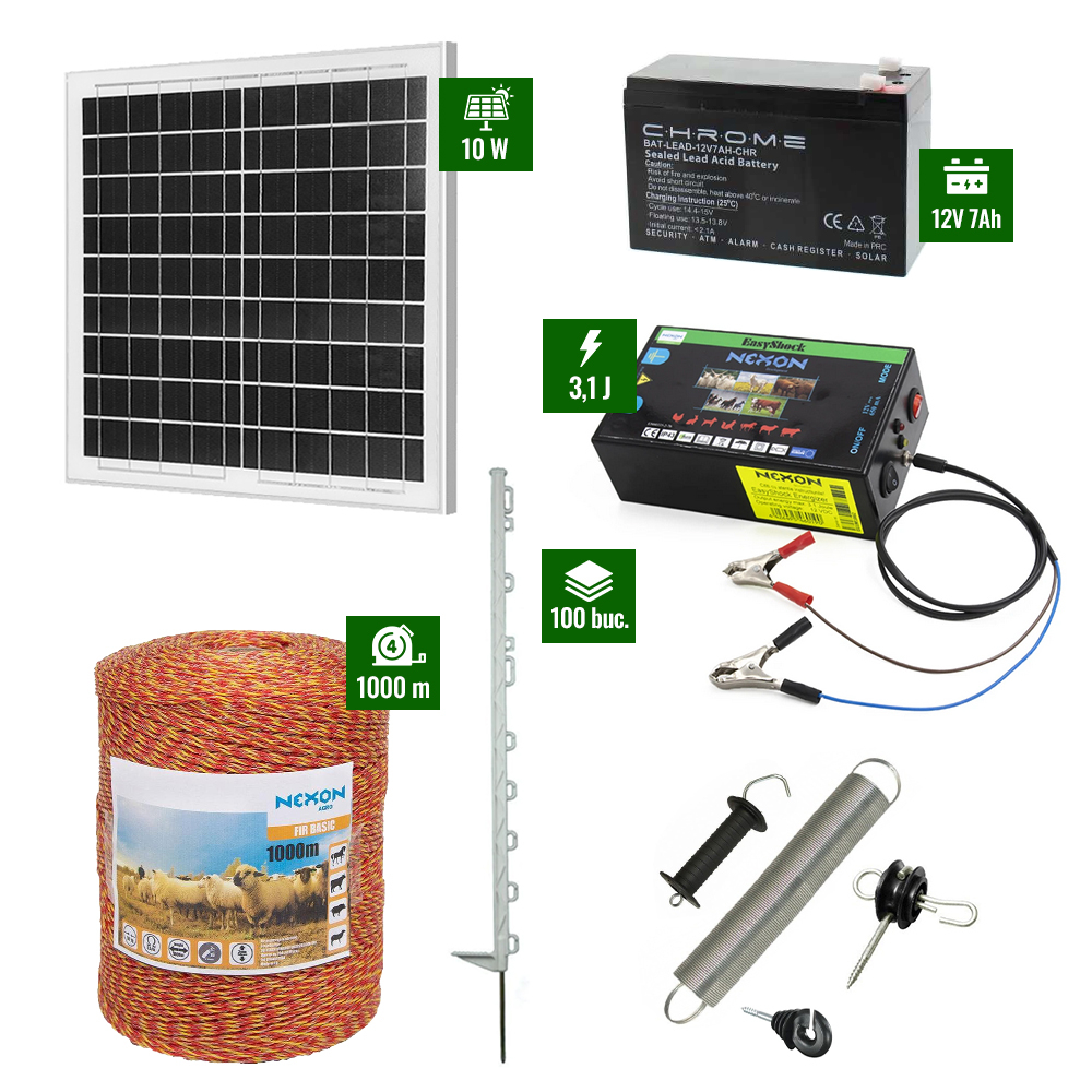 Pachet gard electric cu Panou solar 3,1J putere și 1000m Fir 90Kg și cu stâlpișori plastic [1]