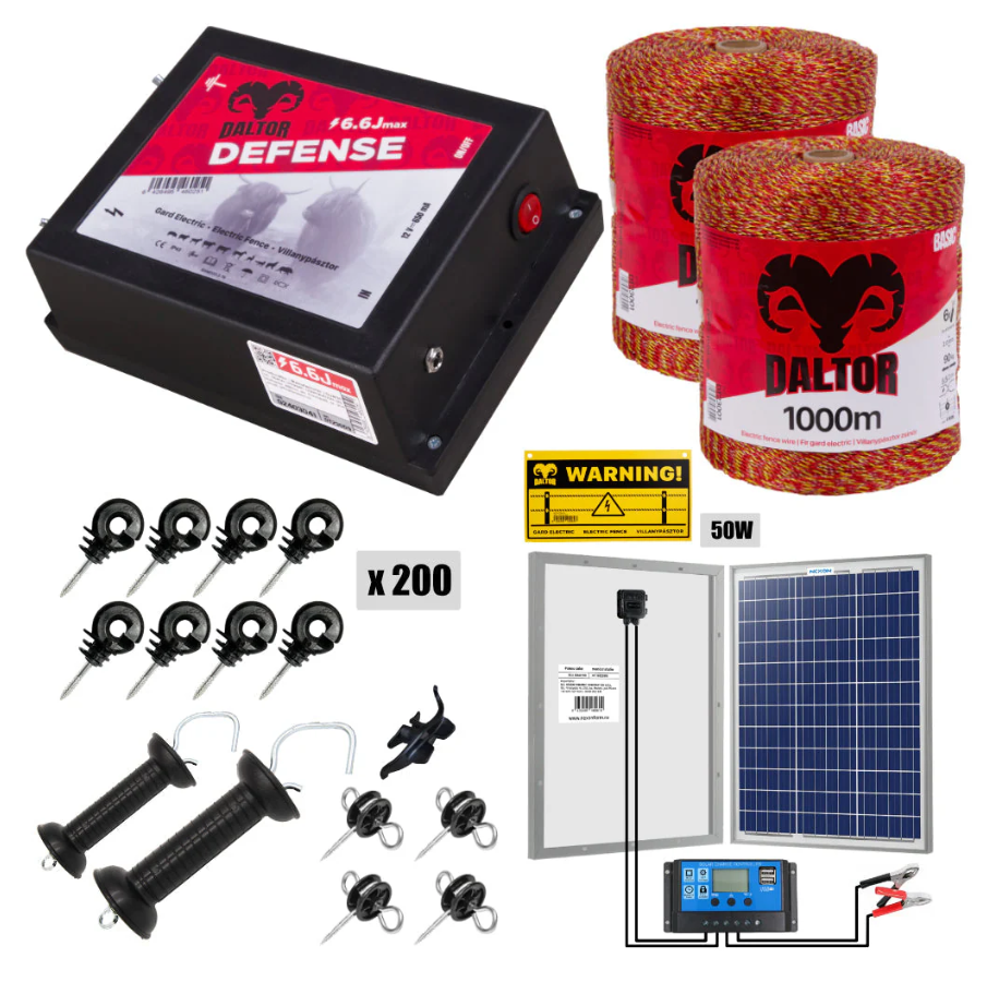 Pachet gard electric cu Pulsator DALTOR Defense 6.6J cu Panou Solar și Fir de 2000m [1]