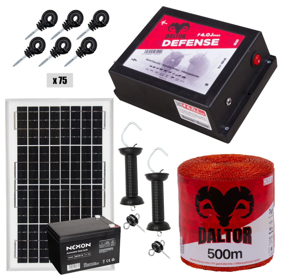 Pachet gard electric DALTOR 4J putere și 500m fir cu Panou Solar 20W cu regulator si baterie [1]