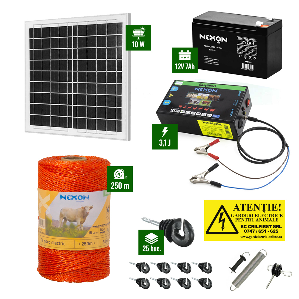 Pachet gard electric de 3,1J putere cu Panou solar și 250m Fir 60Kg [1]