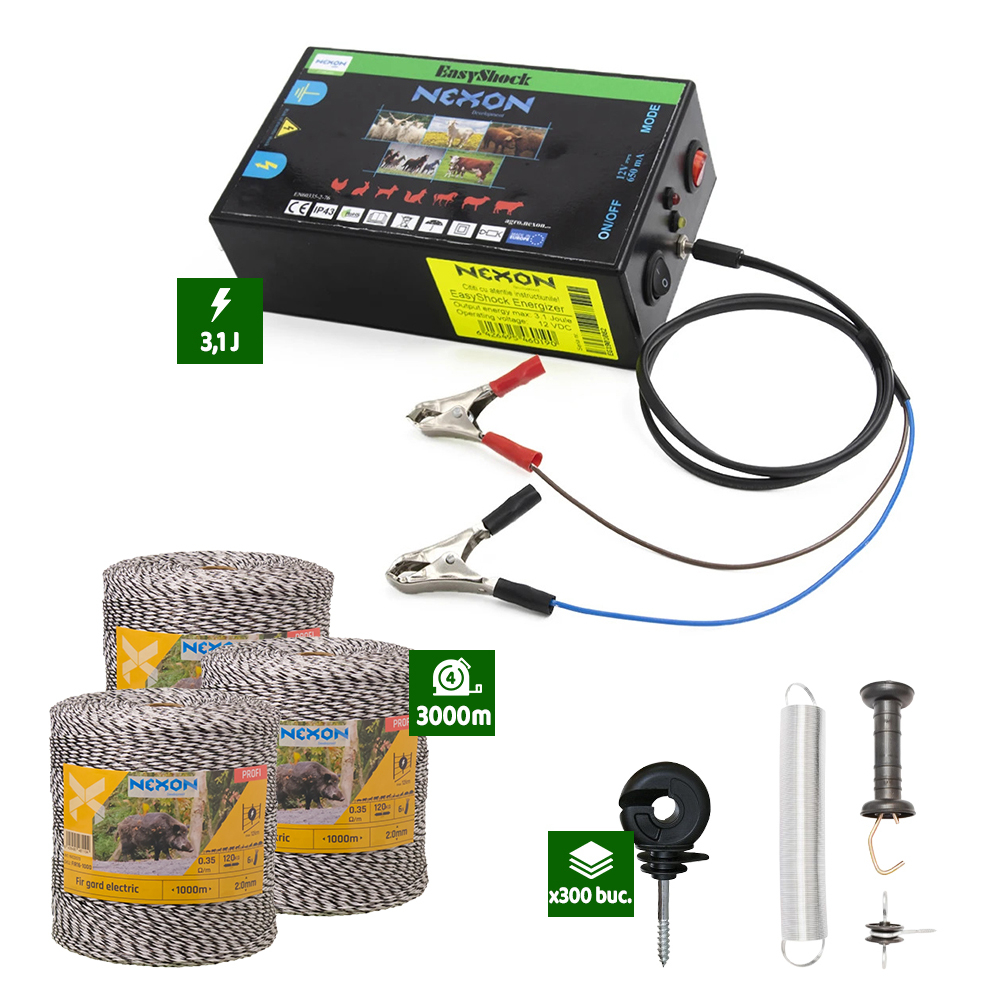 Pachet Gard electric Nexon pentru animale 3,1J putere plus 3000m de fir 130kg cu 6 lițe [1]