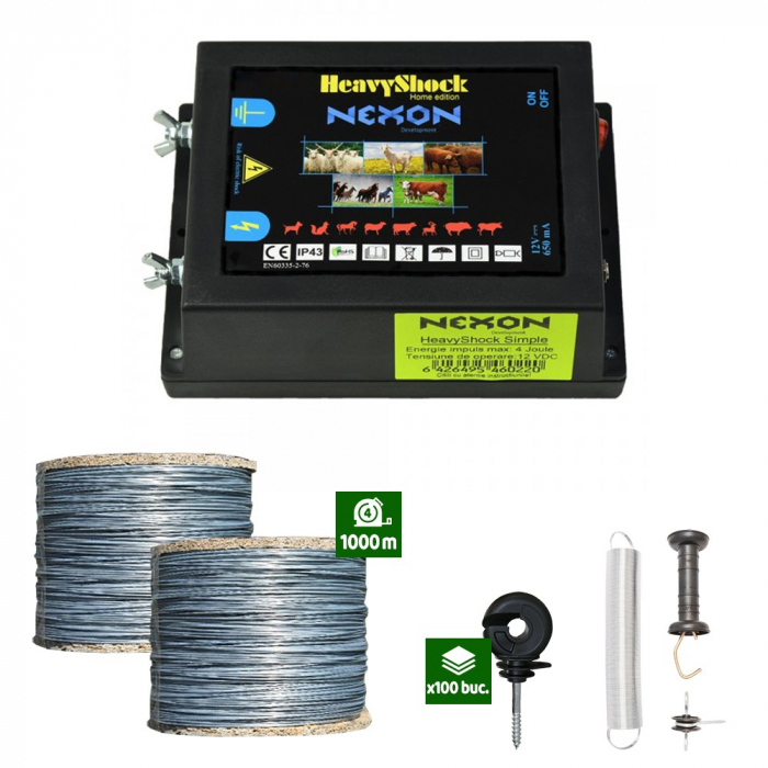 Pachet Gard electric Nexon pentru animale 6,6J putere plus 1000m sârmă galvanizată 200kg [1]