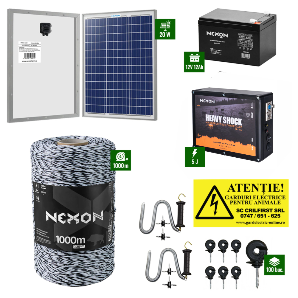 Pachet NEXON HeavyShock Generația6 cu putere de 5J + Fir Alb-Negru 1000m 120Kg + Panou 30W cu regulator + Acumulator 12Ah [1]