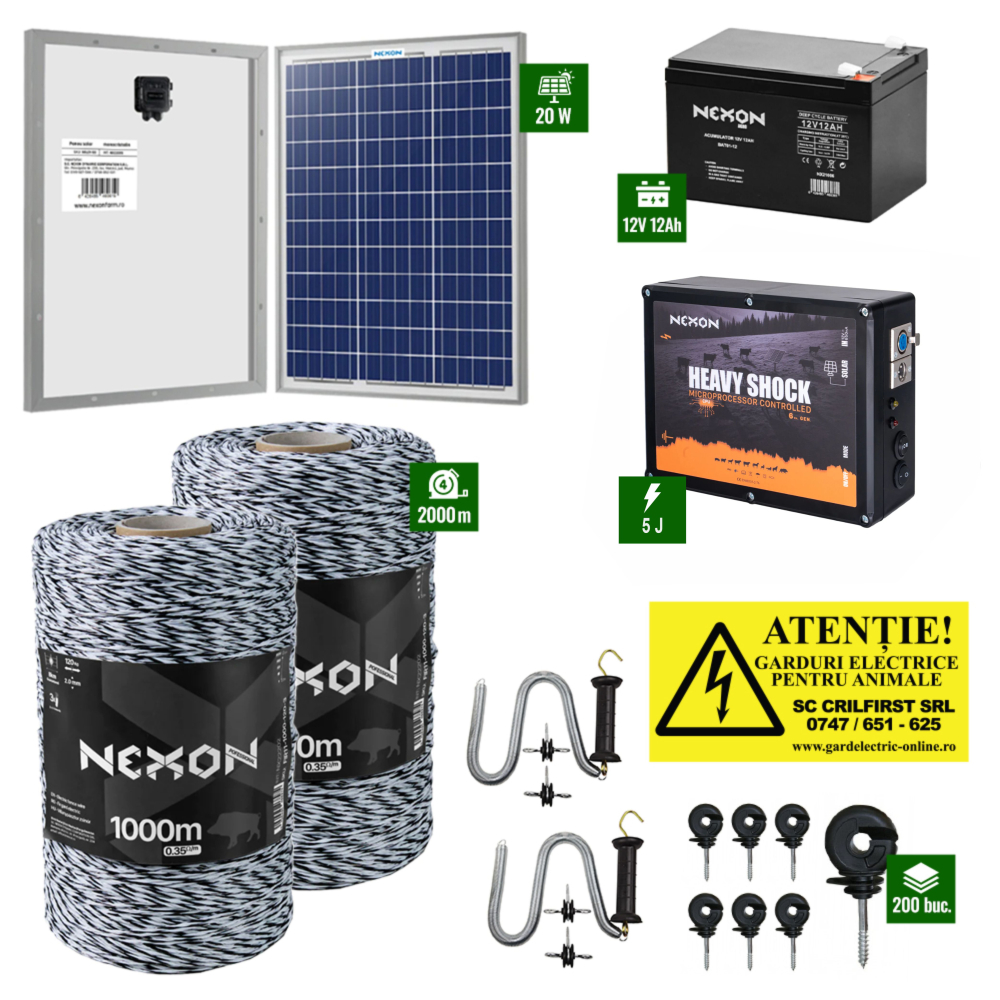 Pachet NEXON HeavyShock Generația6 cu putere de 5J + Fir Alb-Negru 2000m 120Kg + Panou 30W cu regulator + Acumulator 12Ah [1]