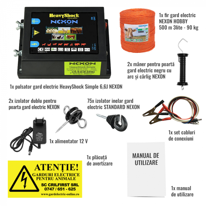 Pachet gard electric NEXON Simple 6,6J 12V/230V, Hobby 500m 80 kg [1]