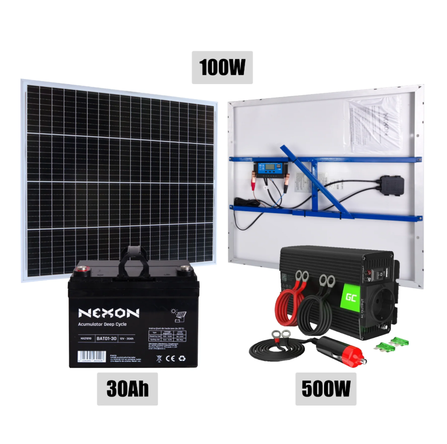 Sistem de alimentare solară 100W cu baterie 30Ah și invertor 230V – NEXON [1]