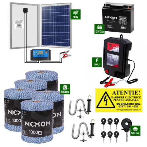 Pachete Gard electric - Pachet Gard Electric DALTOR 9J cu 5000m fir albastru 90kg, Panou Solar 50W cu regulator, Acumulator 18Ah