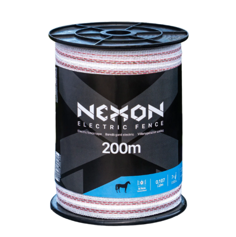 Bandă gard electric NEXON 200 m, 12,5 mm, 7 conductori – 0,107 Ω/m, 80 kg [1]
