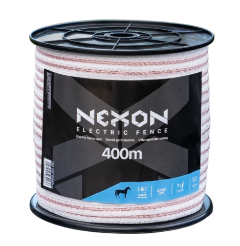 Bandă gard electric NEXON 400 m, 12,5 mm, 7 conductori – 0,107 Ω/m, 80 kg [1]