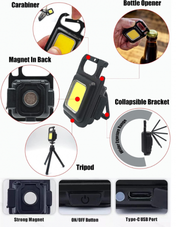 Breloc Mini Lanternă LED reîncărcabilă prin USB, prindere magnetică, portabilă [3]