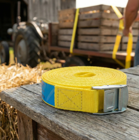 Zootehnie - Chingă de ancorare cu cataramă 5 m / 25 mm – 400 kg, galben