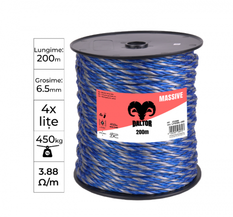 Fir/Sârmă pentru Gard electric - Frânghie Fir gard electric DALTOR 200m 450kg 4lițe 3.88Ohm albastru/gri