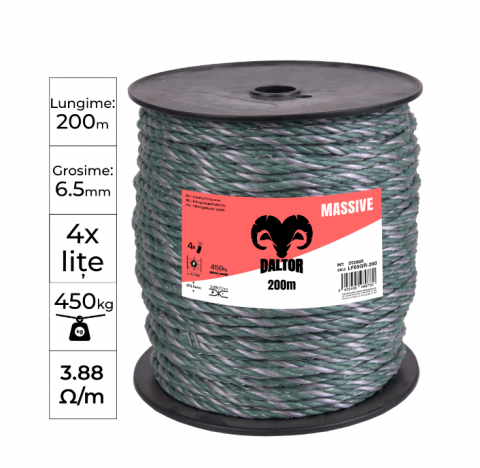 Frânghie Fir gard electric DALTOR 200m 450kg 4lițe 3.88Ohm verde/alb [1]