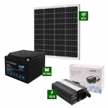 Panouri Solare - Pachet cu Panou solar 50W + acumulator 30Ah + Invertor 150W