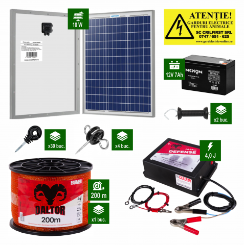 Pachete Gard electric - Pachet Daltor 4J cu 200m bandă și Panou solar plus Acumulator
