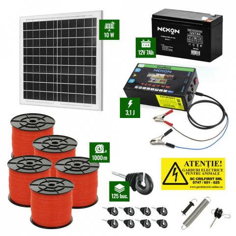 Pachete Gard electric - Pachet Gard electric 3,1J putere cu 1000m de bandă 65Kg și Panou Solar
