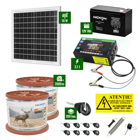 Pachete Gard electric - Pachet Gard electric 3,1J putere cu 2000m sârmă galvanizată și Panou solar