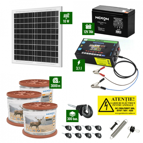 Pachete Gard electric - Pachet Gard electric 3,1J putere cu 3000m sârmă galvanizată și Panou solar