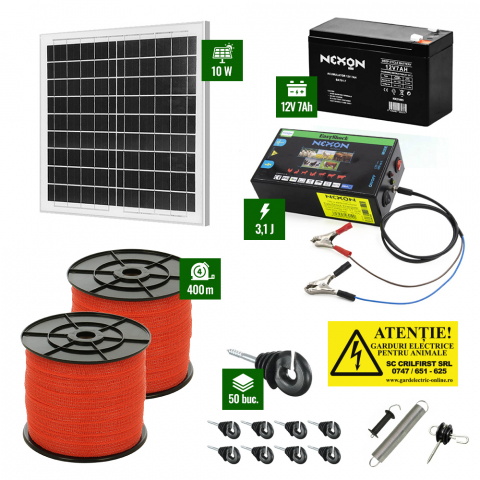 Pachete Gard electric - Pachet Gard electric 3,1J putere cu 400m de bandă 65Kg și Panou Solar