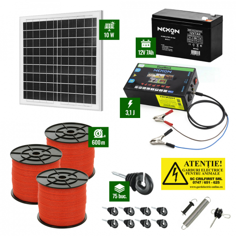 Pachete Gard electric - Pachet Gard electric 3,1J putere cu 600m de bandă 65Kg și Panou Solar