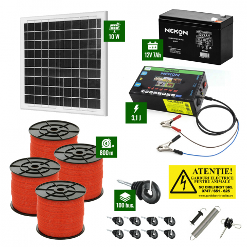 Pachete Gard electric - Pachet Gard electric 3,1J putere cu 800m de bandă 65Kg și Panou Solar