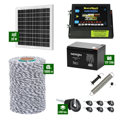 Gard Electric pentru Bovine, Oi, Mistreti - Pachet Gard electric 4j putere cu Panou Solar si 1000m de fir 120Kg