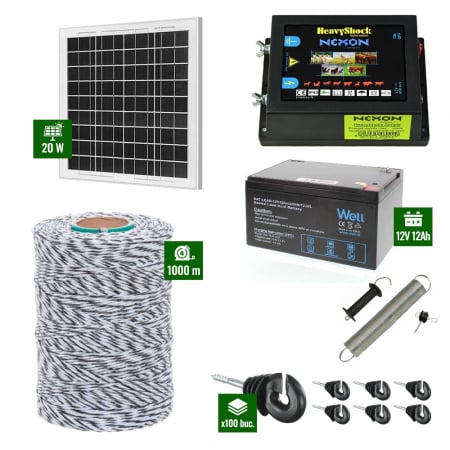 Gard Electric pentru Vaci și Oi - Pachet Gard electric 4j putere cu Panou Solar si 1000m de fir 120Kg