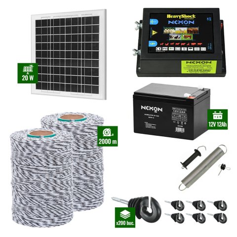 Gard Electric pentru Bovine, Oi, Mistreti - Pachet Gard electric 4j putere cu Panou Solar si 2000m de fir 120Kg