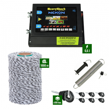 Gard Electric pentru Vaci și Oi - Pachet Gard electric 6,6j putere cu 1000m de fir 120Kg