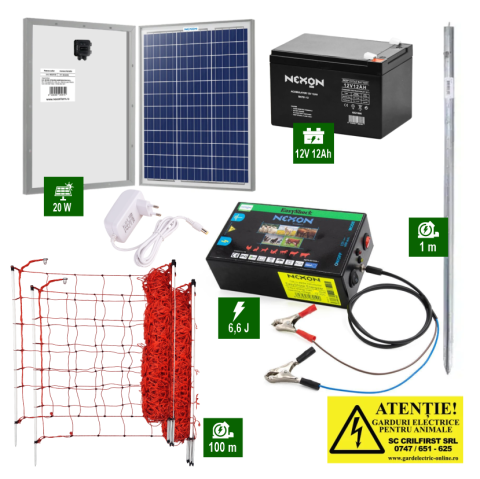 Pachete Gard electric - Pachet Gard electric 6,6J putere cu 100m de plasă plus Panou solar și acumulator