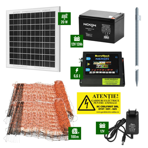 Pachete Gard electric - Pachet Gard electric 6,6J putere cu 100m de plasă plus Panou solar și acumulator