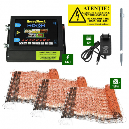 Gard electric pentru Cai, Câini, Capre, Vaci, Porci - Pachet Gard electric 6,6J putere cu 150m de plasă și stâlpișori plastic