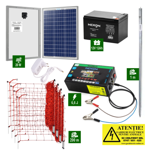 Pachete Gard electric - Pachet Gard electric 6,6J putere cu 200m de plasă plus Panou solar și acumulator