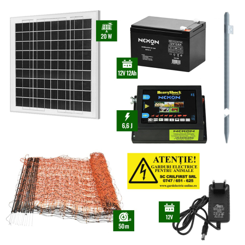 Pachete Gard electric - Pachet Gard electric 6,6J putere cu 50m de plasă plus Panou solar și acumulator