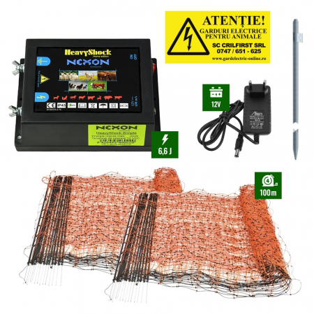Gard electric pentru Cai, Câini, Capre, Vaci, Porci - Pachet Gard electric 6,6J putere cu 100m de plasă și stâlpișori plastic