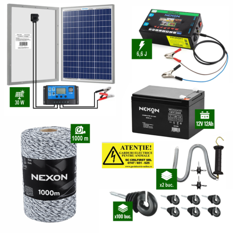 Pachete Gard electric - Pachet Gard electric 6,6j putere cu Panou Solar si 1000m de fir 120Kg