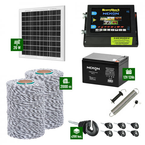 Gard Electric pentru Vaci și Oi - Pachet Gard electric 6,6j putere cu Panou Solar si 2000m de fir 120Kg