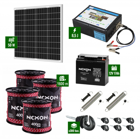 Pachete Gard electric - Pachet Gard electric 8,5J putere cu Panou Solar si 1600m frânghie cu rezistență la rupere 300KG