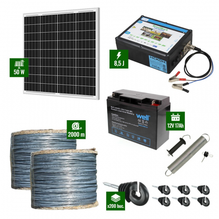 Pachete Gard electric - Pachet Gard electric 8,5J putere cu Panou Solar si 2000m sarma galvanizata 200Kg