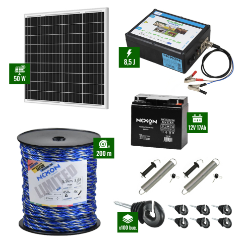 Pachete Gard electric - Pachet Gard electric 8,5J putere cu Panou Solar si 200m frânghie 450KG