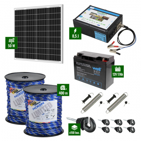 Pachete Gard electric - Pachet Gard electric 8,5J putere cu Panou Solar si 400m frânghie 450KG