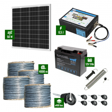 Pachete Gard electric - Pachet Gard electric 8,5J putere cu Panou Solar si 4000m sarma galvanizata 200Kg
