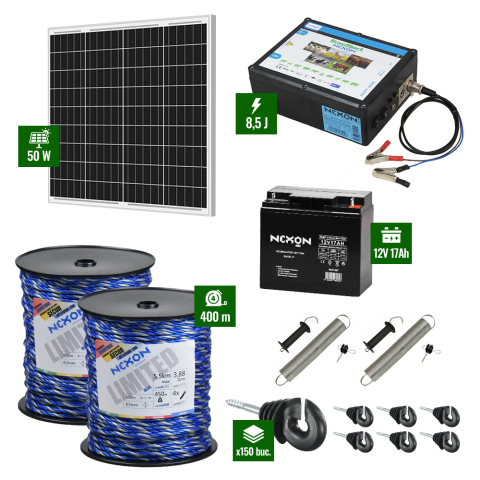 Pachete Gard electric - Pachet Gard electric 8,5J putere cu Panou Solar si 400m frânghie 450KG