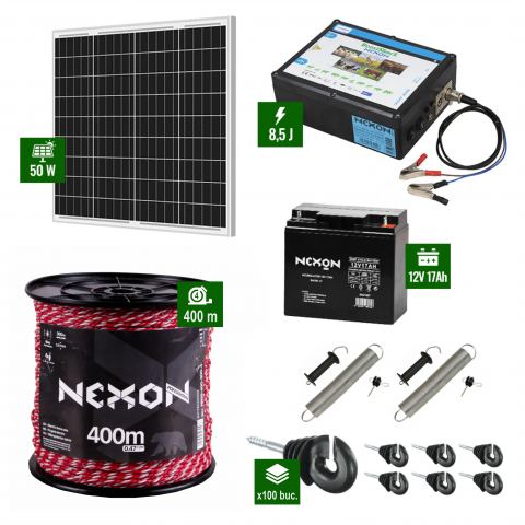 Pachete Gard electric - Pachet Gard electric 8,5J putere cu Panou Solar si 400m frânghie cu rezistență la rupere 300KG