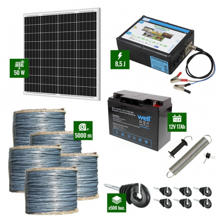 Pachete Gard electric - Pachet Gard electric 8,5J putere cu Panou Solar si 5000m sarma galvanizata 200Kg