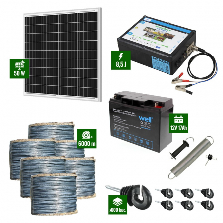 Pachete Gard electric - Pachet Gard electric 8,5J putere cu Panou Solar si 6000m sarma galvanizata 200Kg