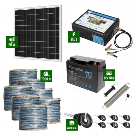 Pachete Gard electric - Pachet Gard electric 8,5J putere cu Panou Solar si 7000m sarma galvanizata 200Kg
