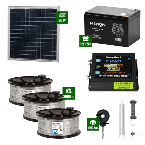 Pachet Gard electric Animale Sălbatice 6,6J putere cu Sârmă 3000m și Panou Solar Gard electric pentru Animale sălbatice - Pachet Gard electric Animale Sălbatice 6,6J putere cu Sârmă 3000m și Panou Solar