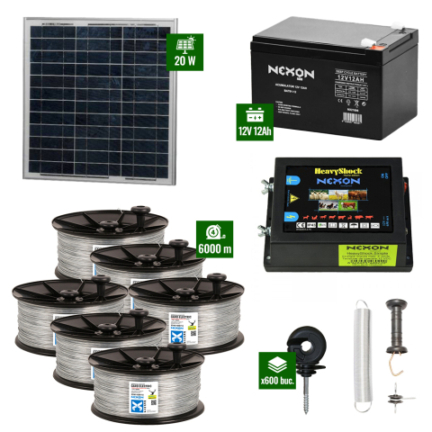 Gard electric pentru Animale sălbatice - Pachet Gard electric Animale Sălbatice 6,6J putere cu Sârmă 6000m și Panou Solar